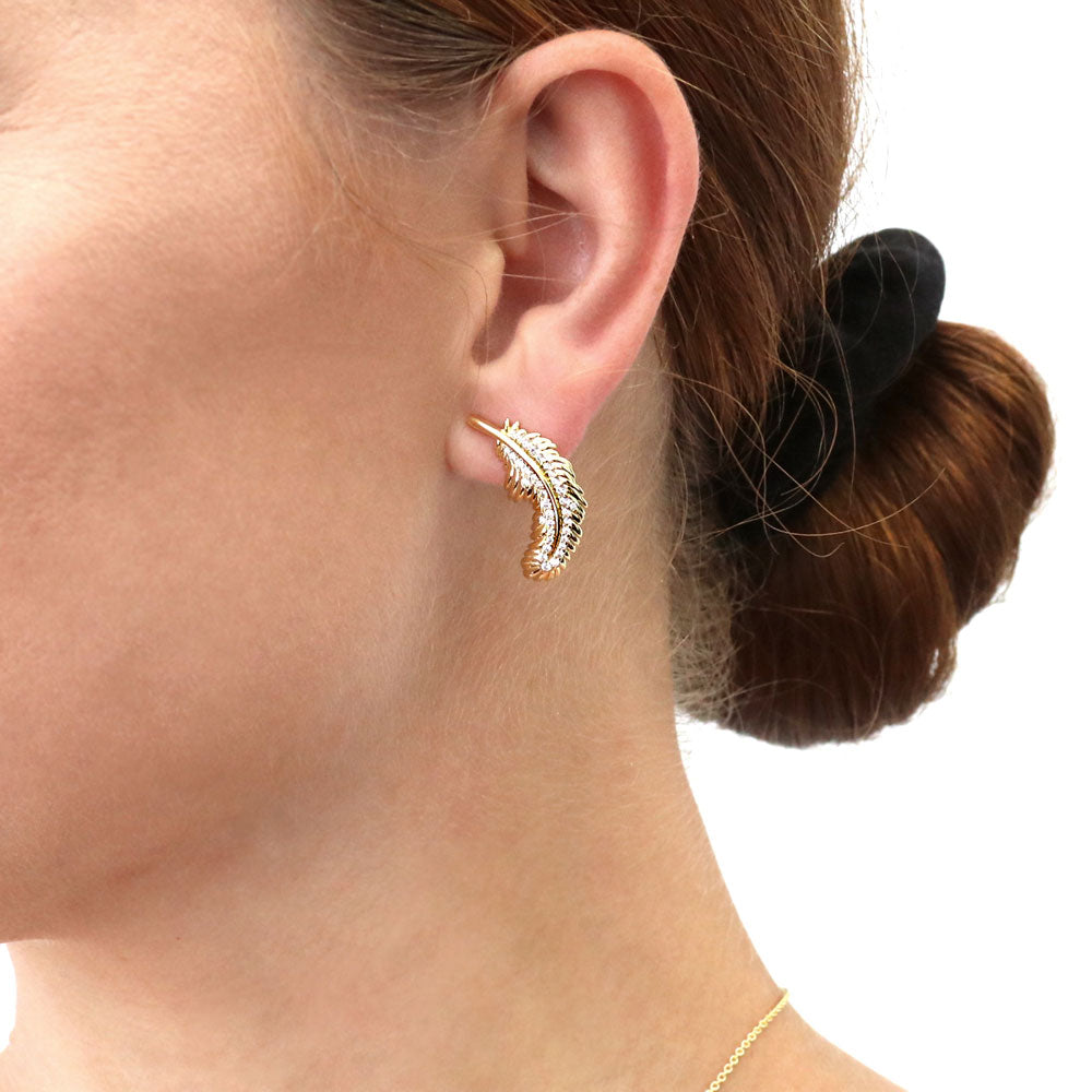 Feather CZ Stud Earrings in Sterling Silver