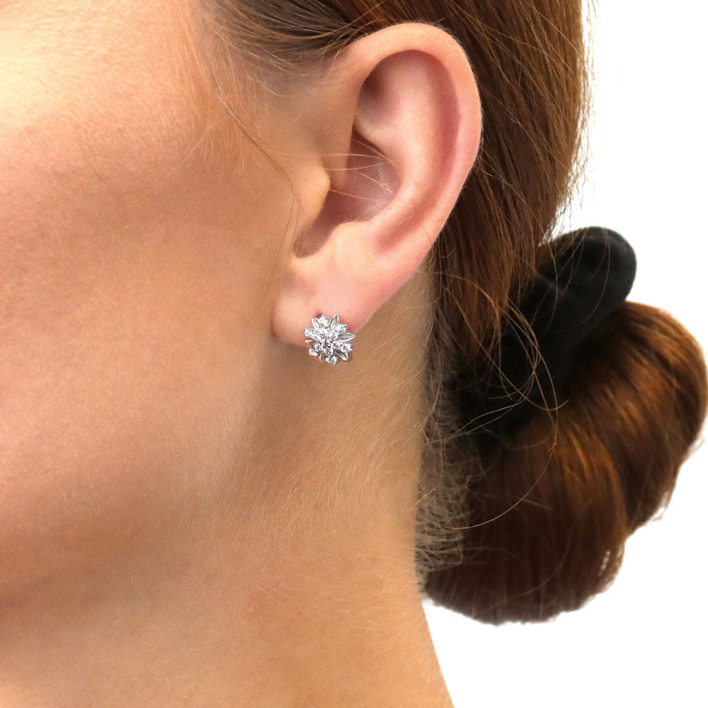 Flower CZ Stud Earrings in Sterling Silver