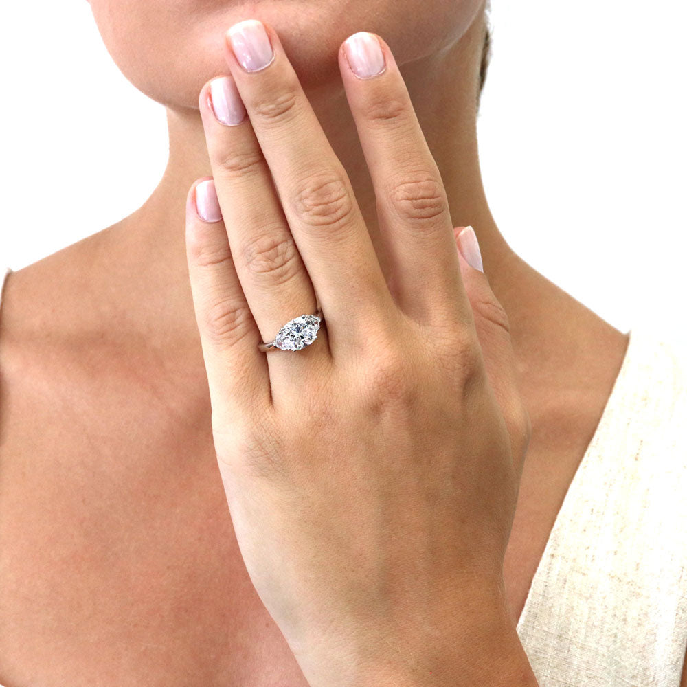 3-Stone Cushion CZ Ring in Sterling Silver