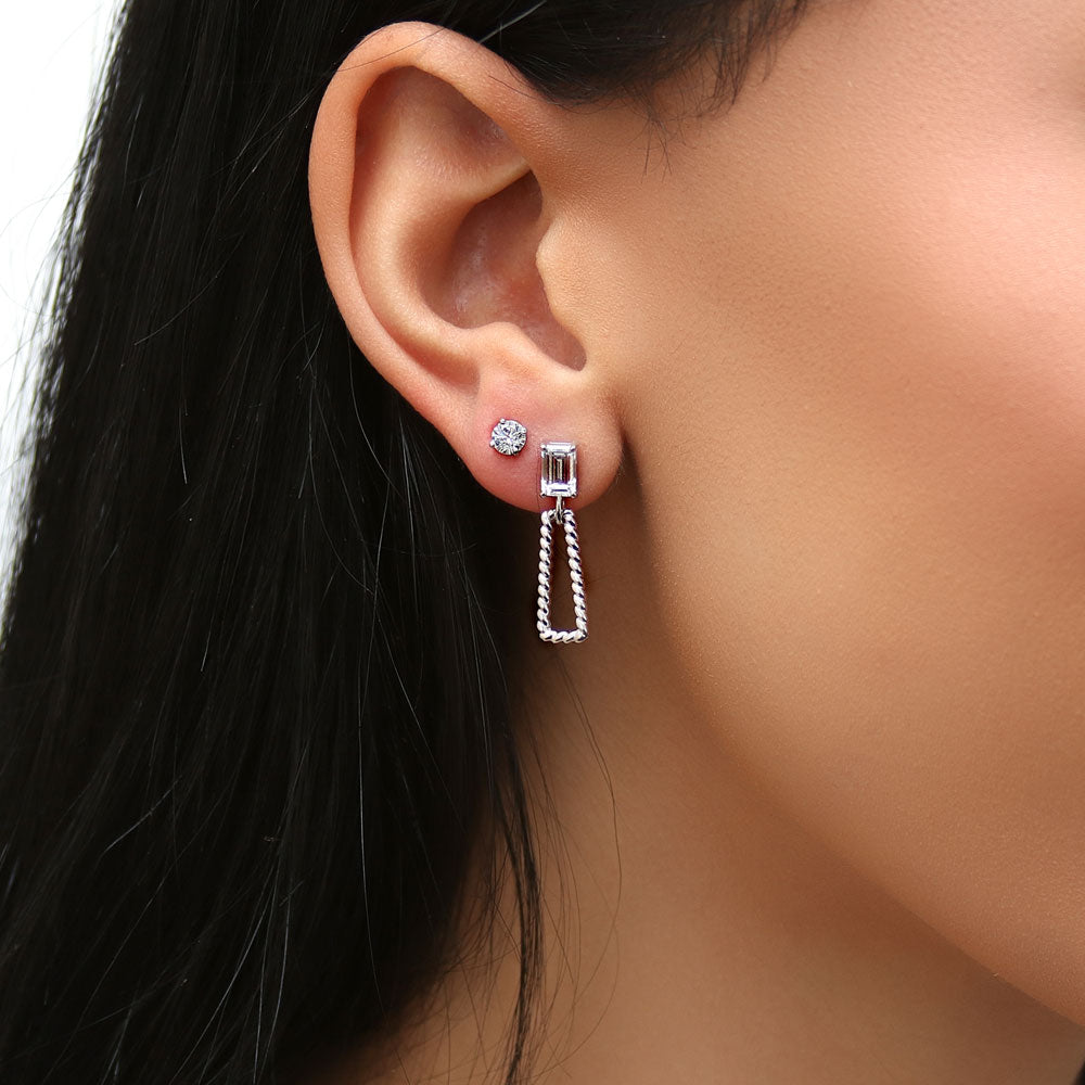 Cable Trapezoid CZ Dangle Earrings in Sterling Silver