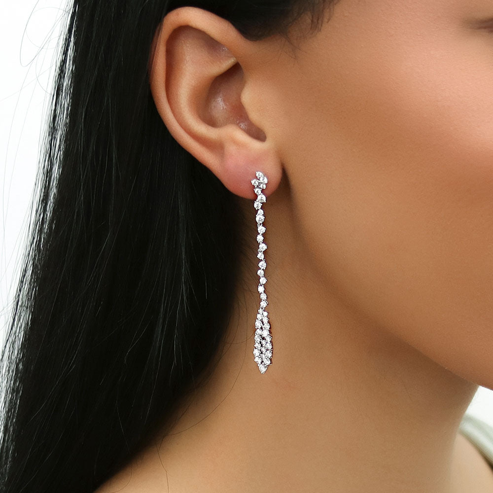 Cluster Teardrop CZ Earrings in Sterling Silver
