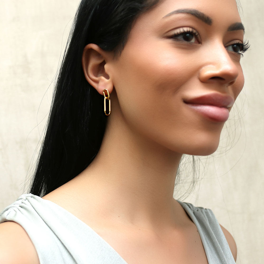 Paperclip Interlocking Dangle Earrings in Sterling Silver