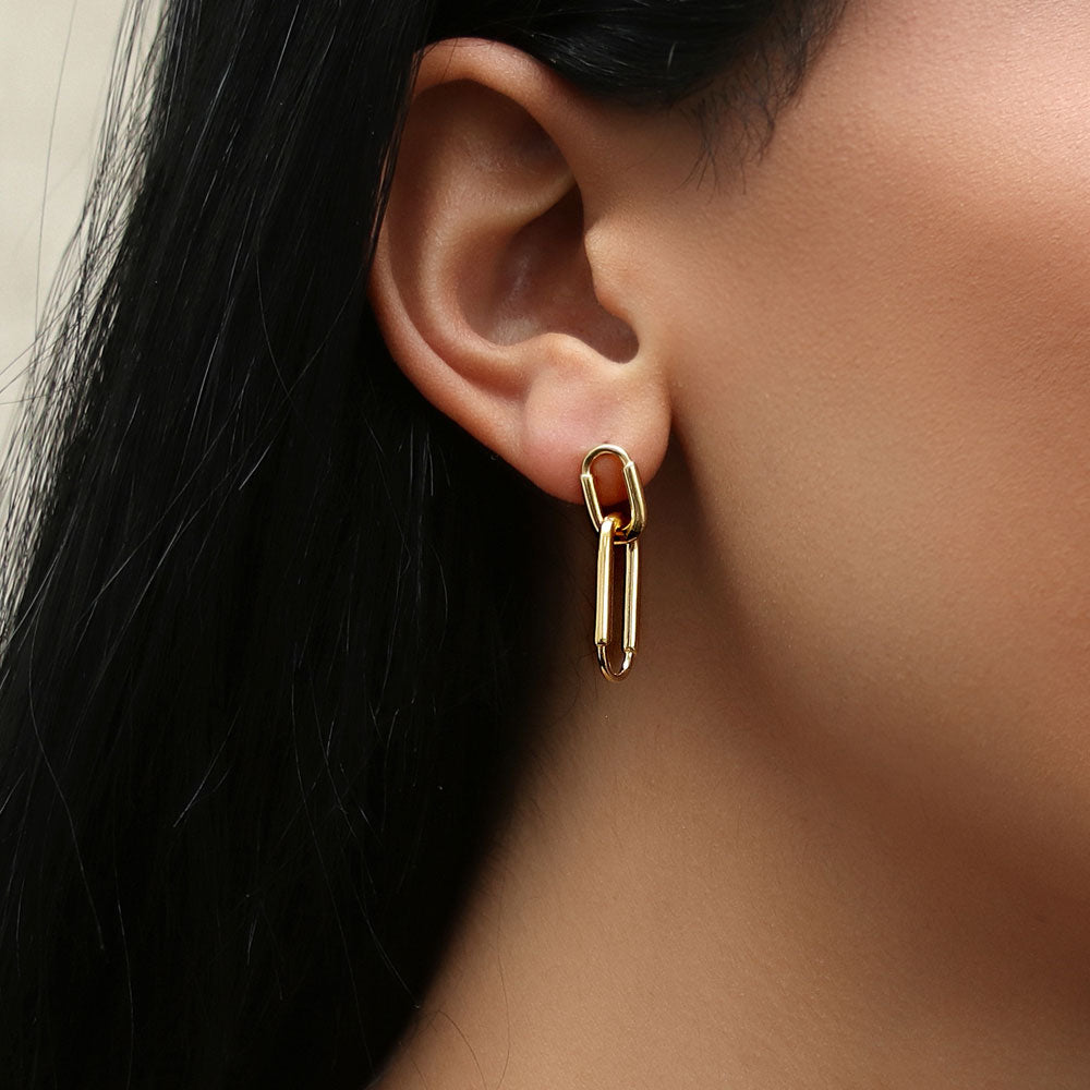 Paperclip Interlocking Dangle Earrings in Sterling Silver