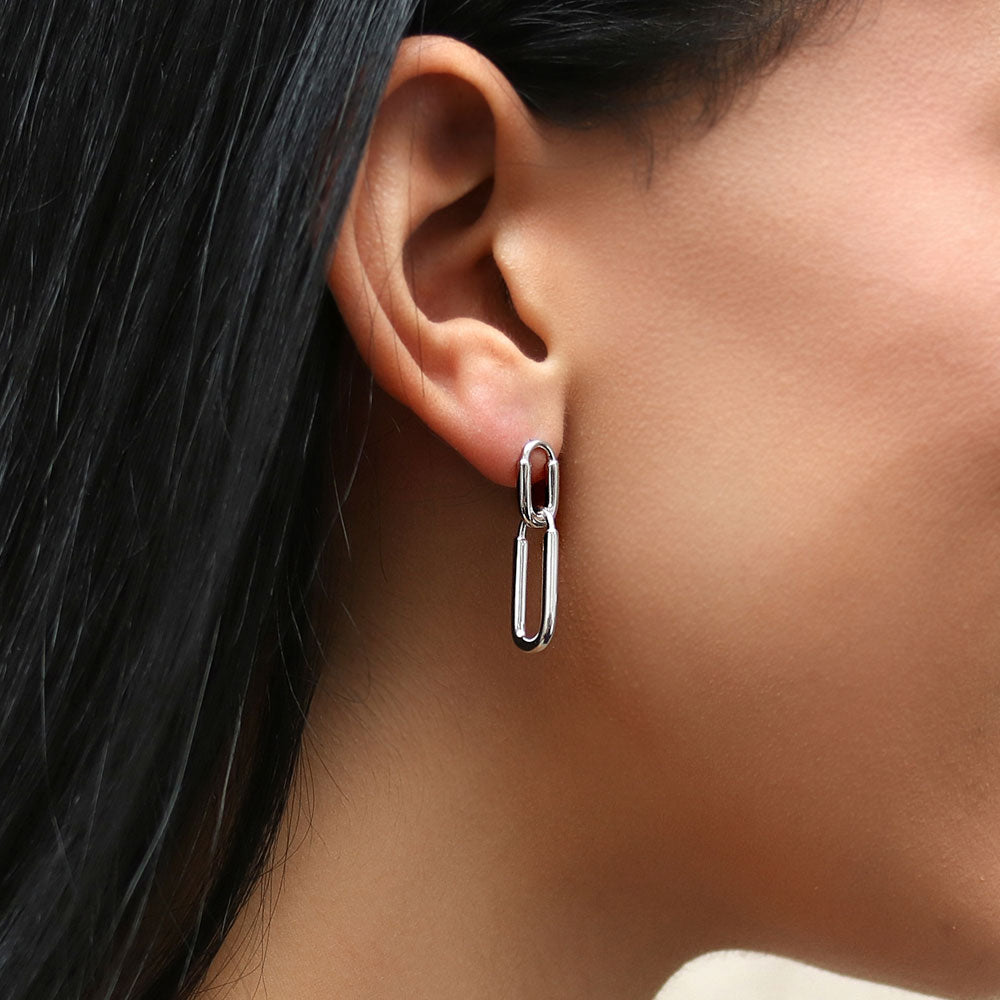 Paperclip Interlocking Dangle Earrings in Sterling Silver