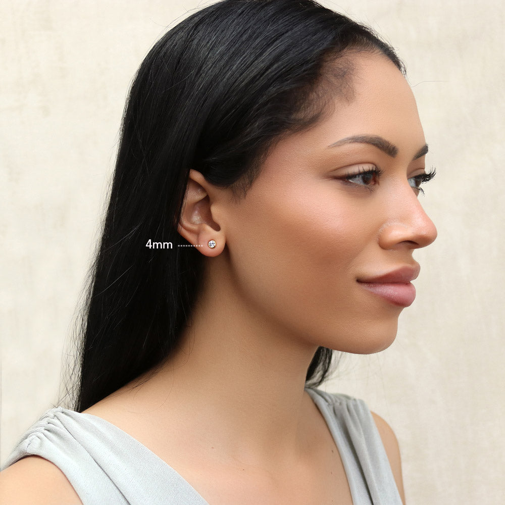 Solitaire Bezel Set Round CZ Stud Earrings in Sterling Silver