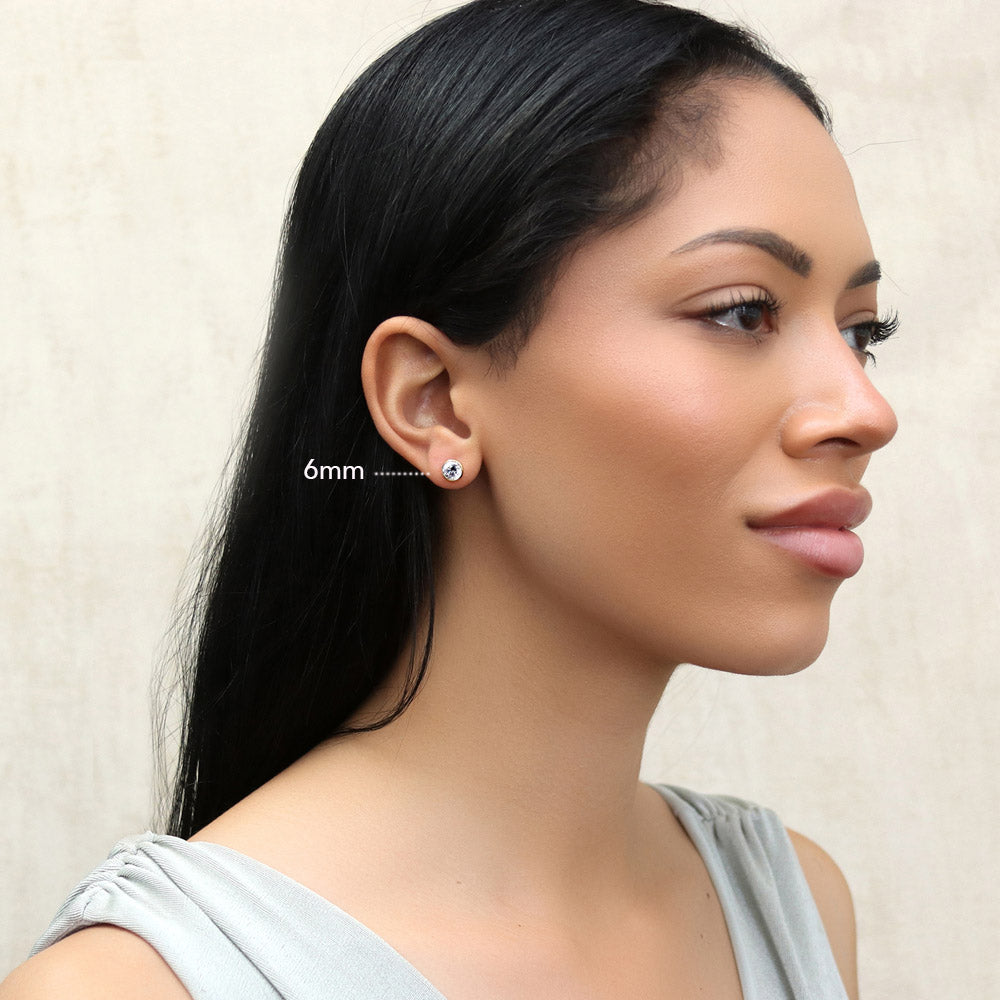Solitaire Bezel Set Round CZ Stud Earrings in Sterling Silver