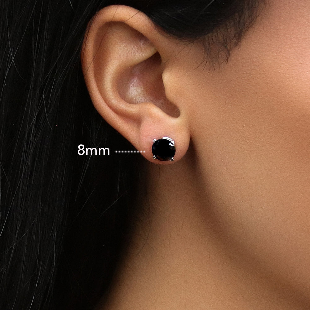 Solitaire Black Round CZ Stud Earrings in Sterling Silver