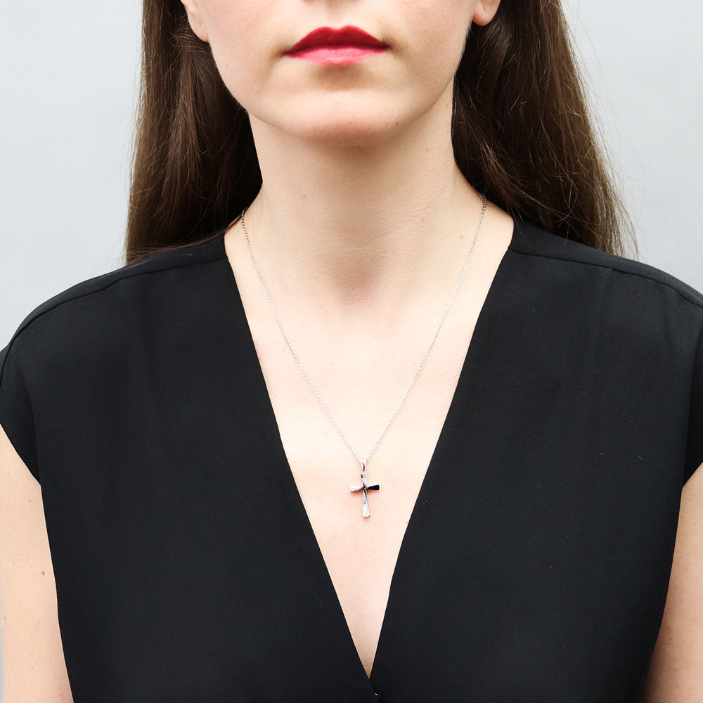 Cross CZ Pendant Necklace in Sterling Silver