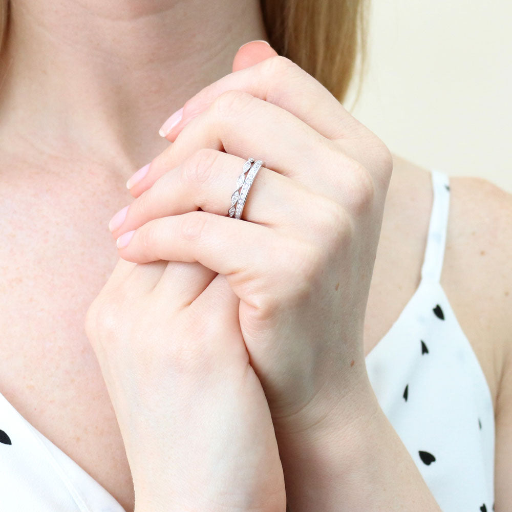 Woven Pave CZ Eternity Ring Set in Sterling Silver