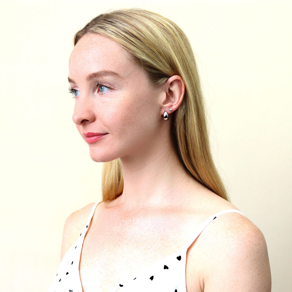Dome Huggie Earrings in Gold Flashed Sterling Silver, 2 Pairs