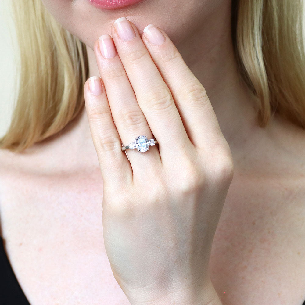 3-Stone 1.8ct Oval CZ Ring in Sterling Silver