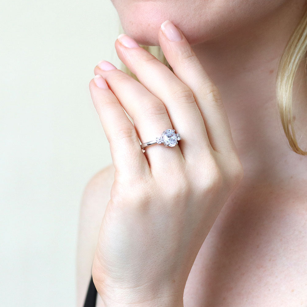 3-Stone Oval CZ Ring in Sterling Silver