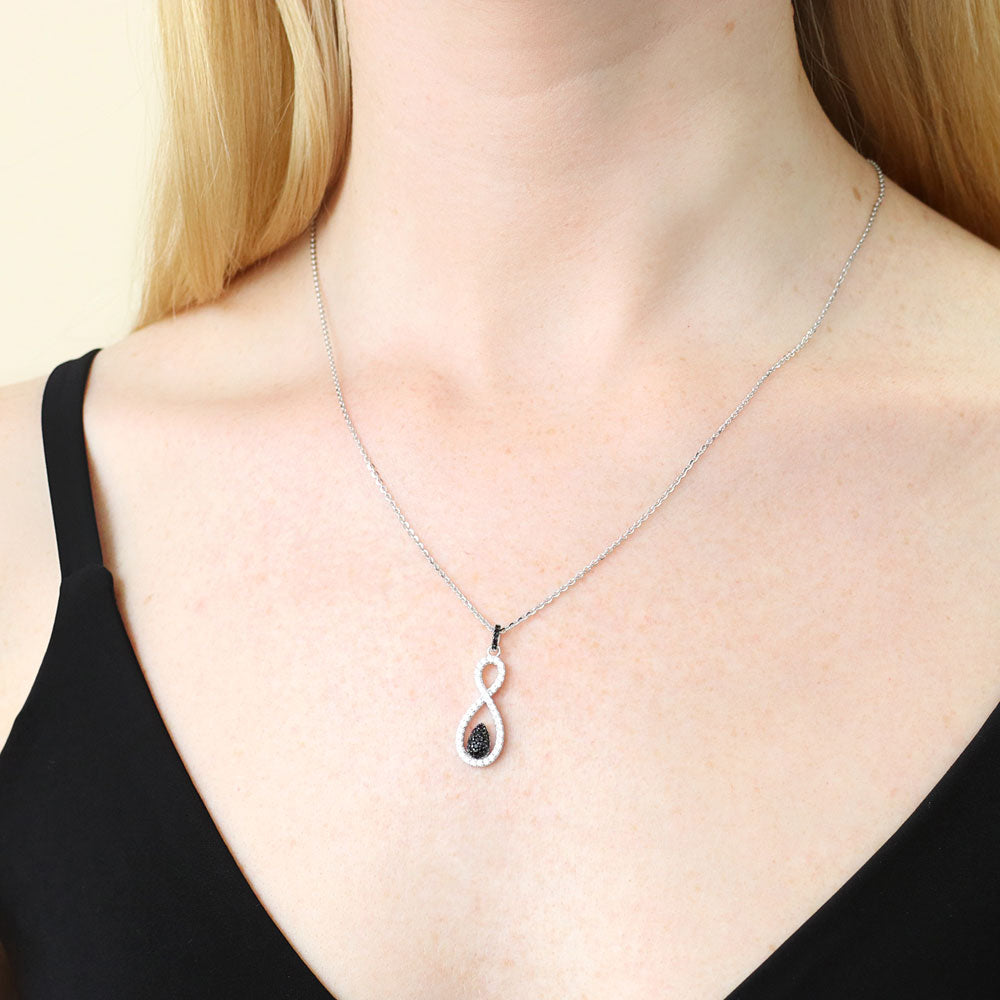 Black and White Woven CZ Pendant Necklace in Sterling Silver