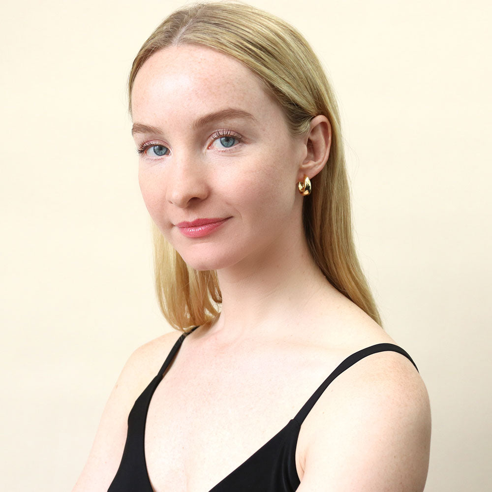 Dome Hoop Earrings in Gold Flashed Sterling Silver 0.8", 2 Pairs