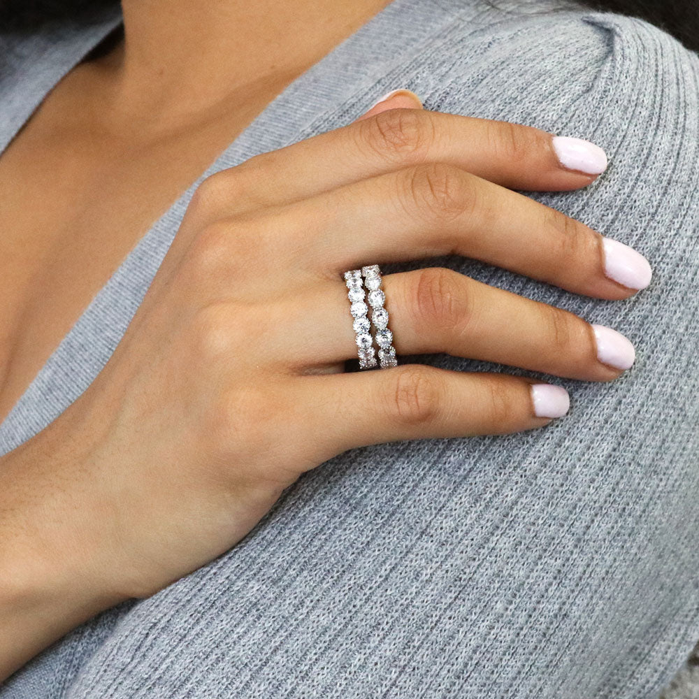 Bezel Pear CZ Eternity Ring in Sterling Silver