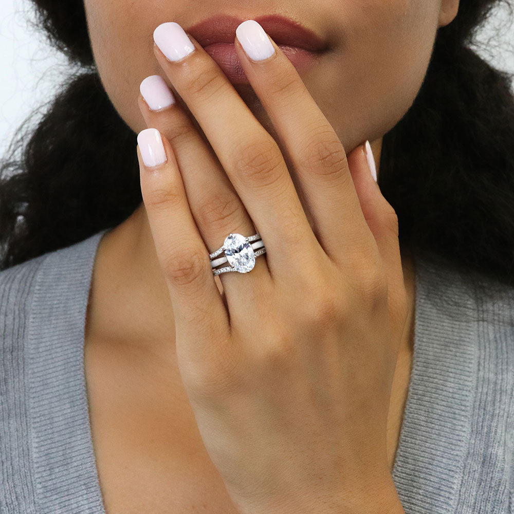 Solitaire 3ct Oval CZ Statement Ring Set in Sterling Silver