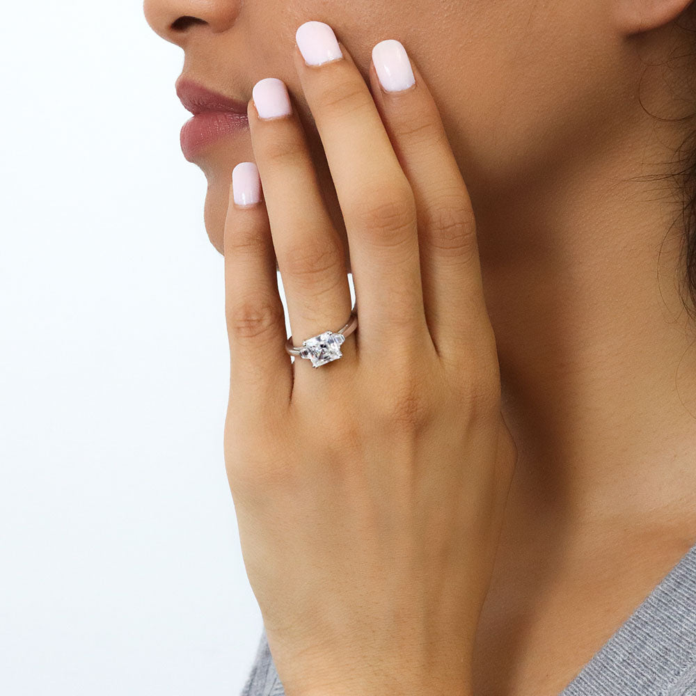 3-Stone Princess CZ Ring in Sterling Silver