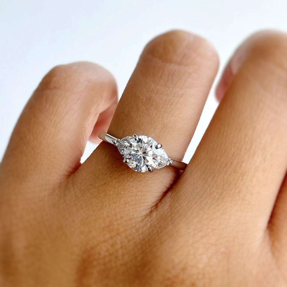 Model wearing Solitaire 1.25ct Round CZ Ring in Sterling Silver, 2 of 5
