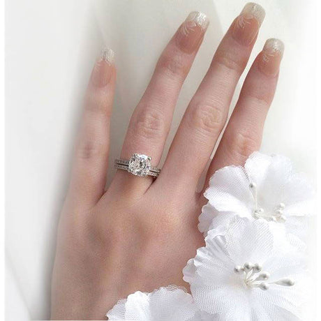 Model Wearing Half Eternity Ring, Solitaire with Side Stones Ring