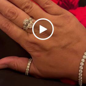 Model Wearing 3-Stone Ring, Eternity Ring, Tennis Bracelet