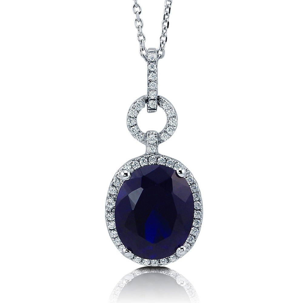 Halo Simulated Blue Sapphire Oval CZ Set in Sterling Silver, 5 of 8