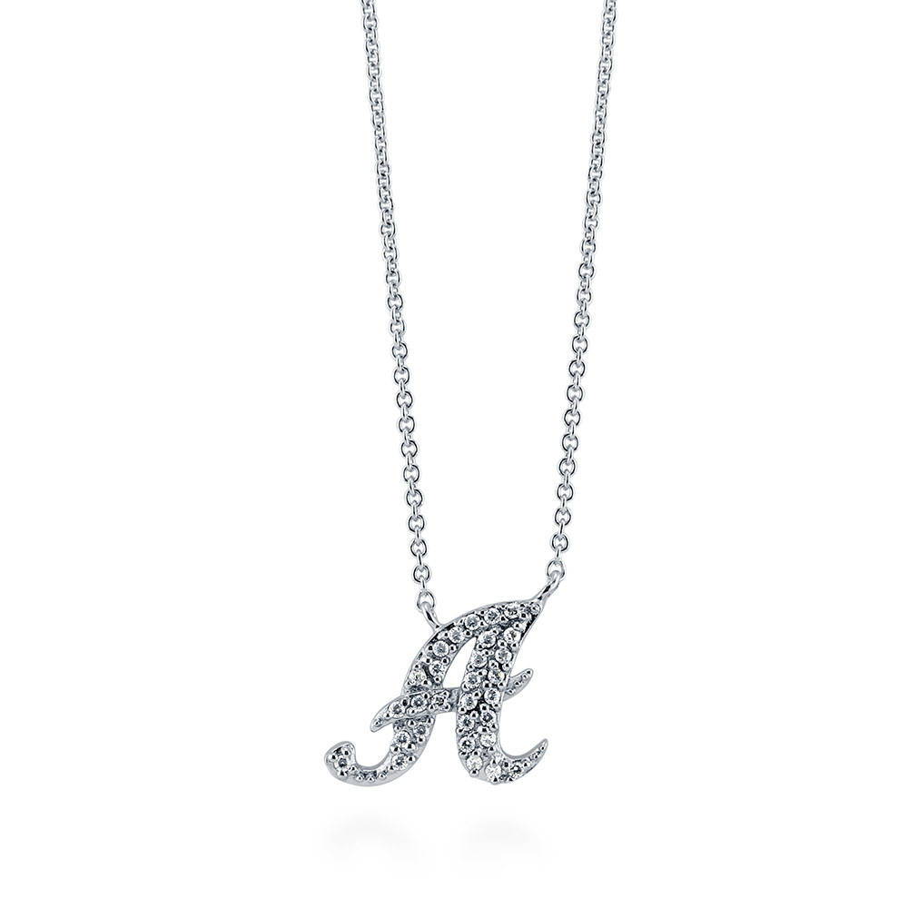 Initial Letter CZ Pendant Necklace in Sterling Silver