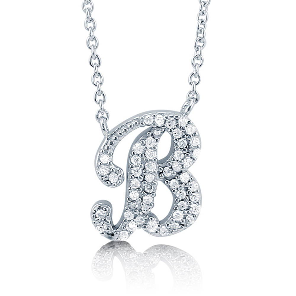 Initial Letter CZ Pendant Necklace in Sterling Silver