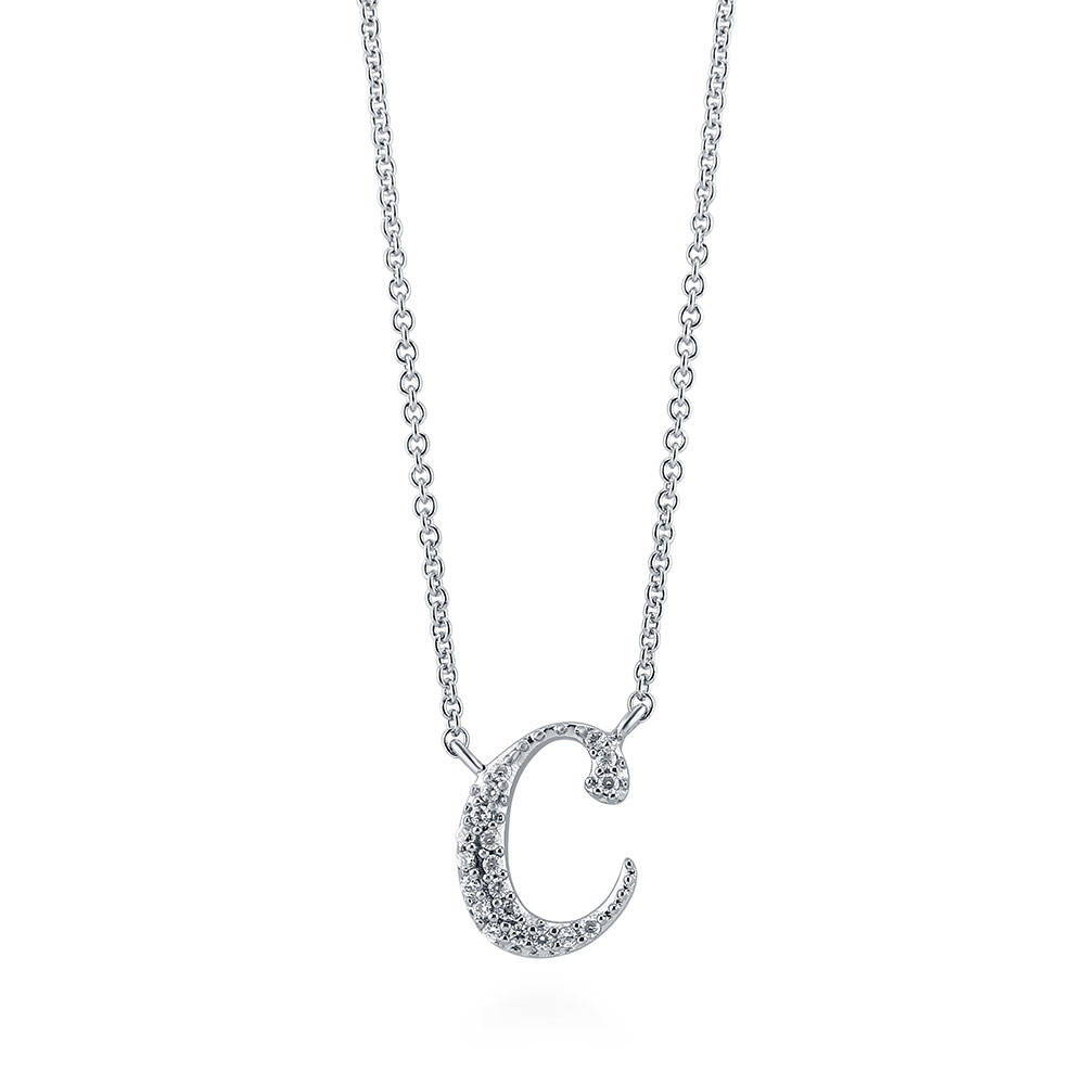 Initial Letter CZ Pendant Necklace in Sterling Silver