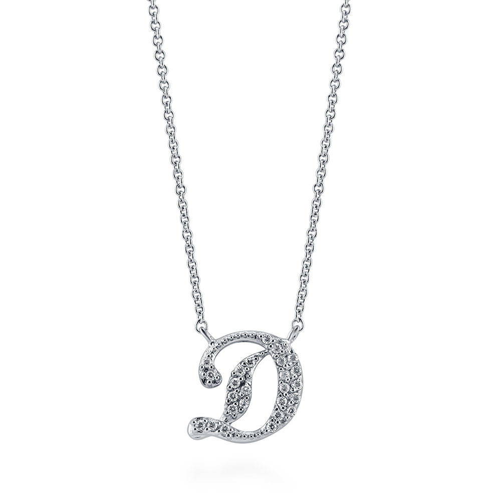 Initial Letter CZ Pendant Necklace in Sterling Silver