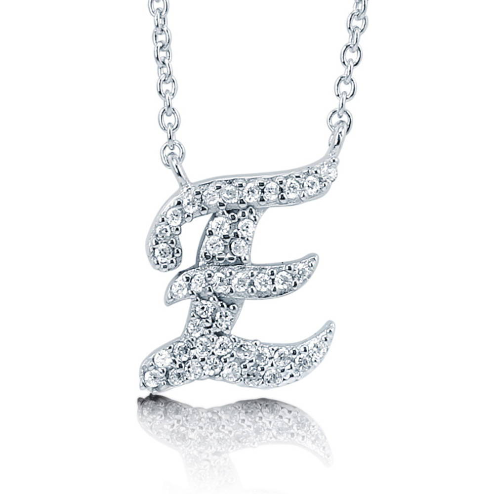 Initial Letter CZ Pendant Necklace in Sterling Silver