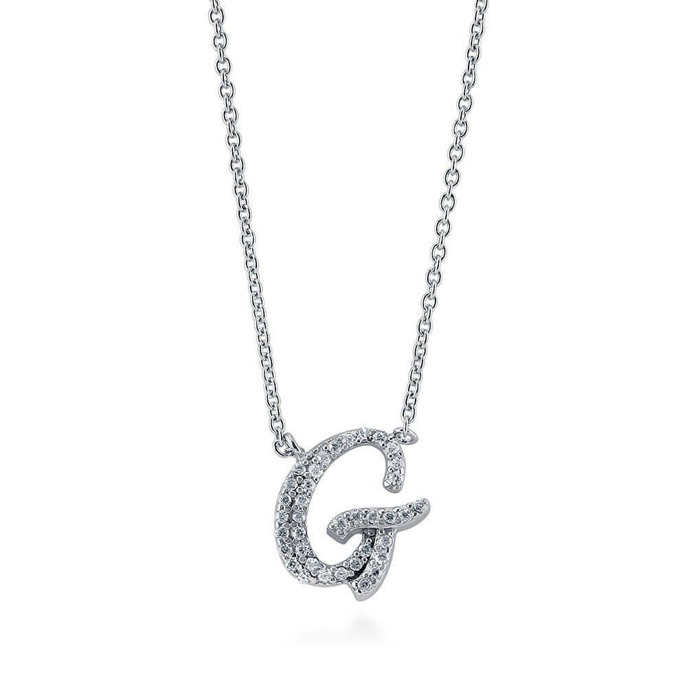 Initial Letter CZ Pendant Necklace in Sterling Silver