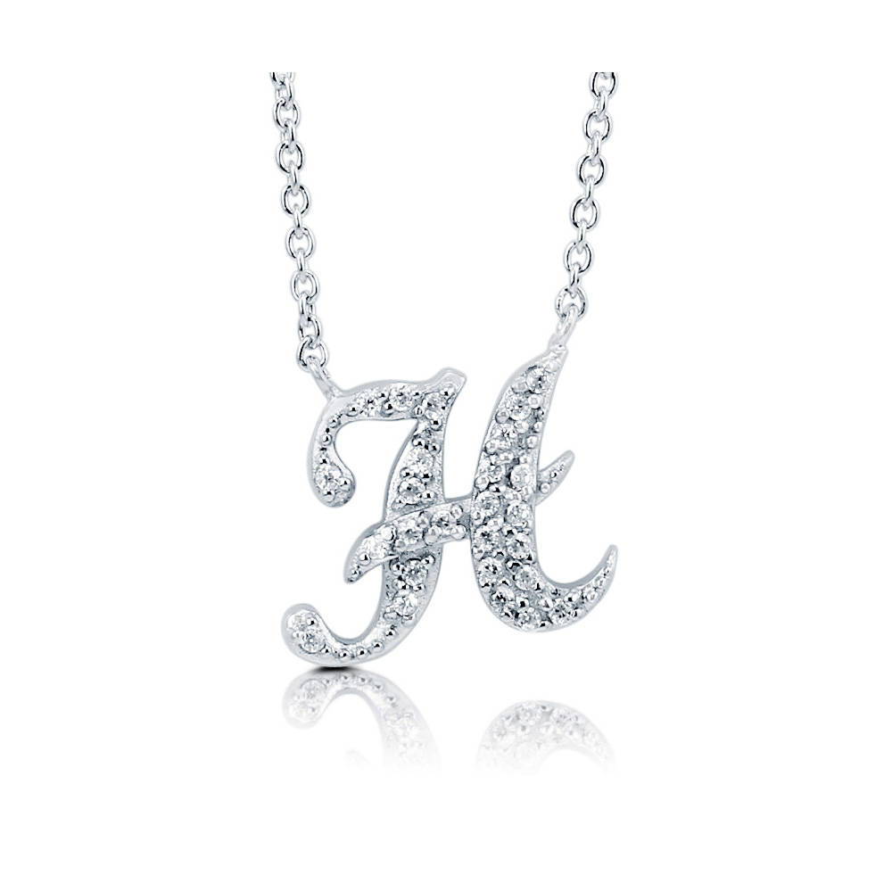 Initial Letter CZ Necklace in Sterling Silver, H