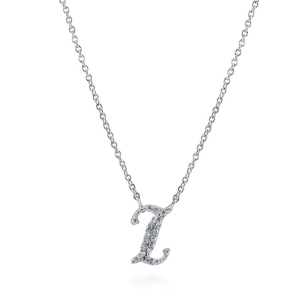 Initial Letter CZ Pendant Necklace in Sterling Silver