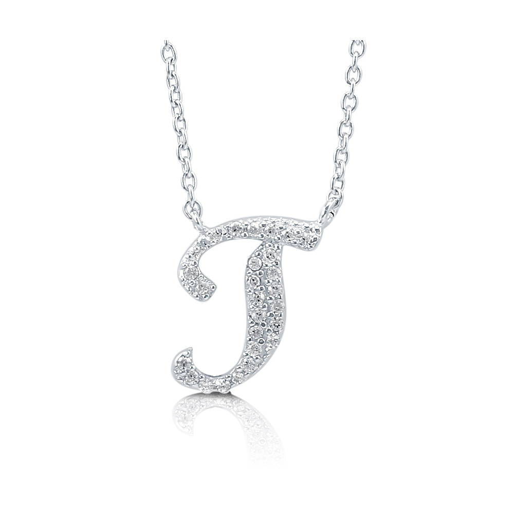 Initial Letter CZ Pendant Necklace in Sterling Silver