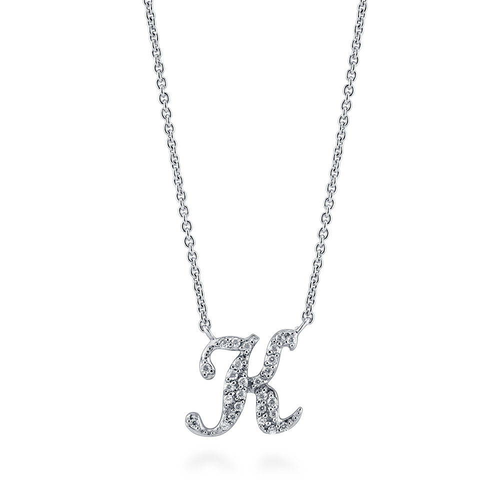 Initial Letter CZ Pendant Necklace in Sterling Silver