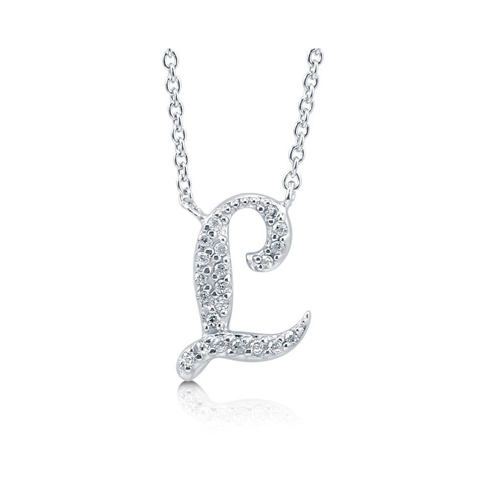 Initial Letter CZ Pendant Necklace in Sterling Silver