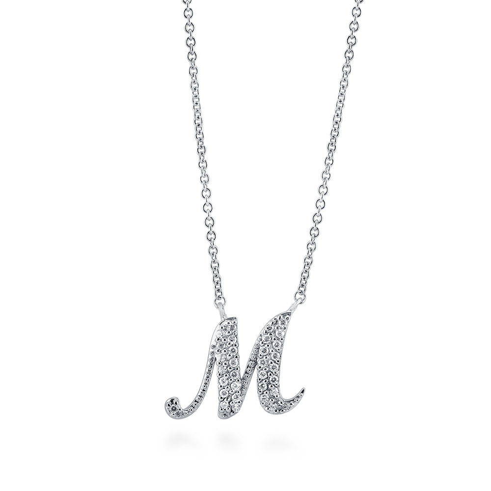 Initial Letter CZ Pendant Necklace in Sterling Silver