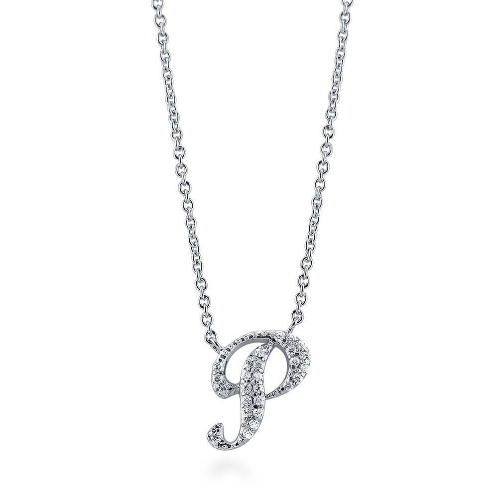 Initial Letter CZ Pendant Necklace in Sterling Silver