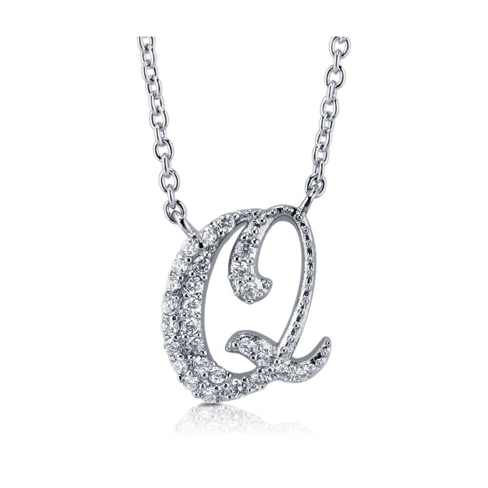 Initial Letter CZ Pendant Necklace in Sterling Silver