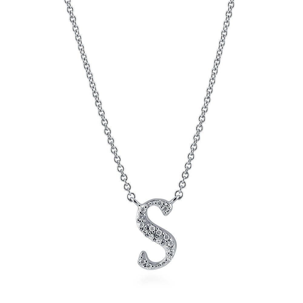 Initial Letter CZ Pendant Necklace in Sterling Silver