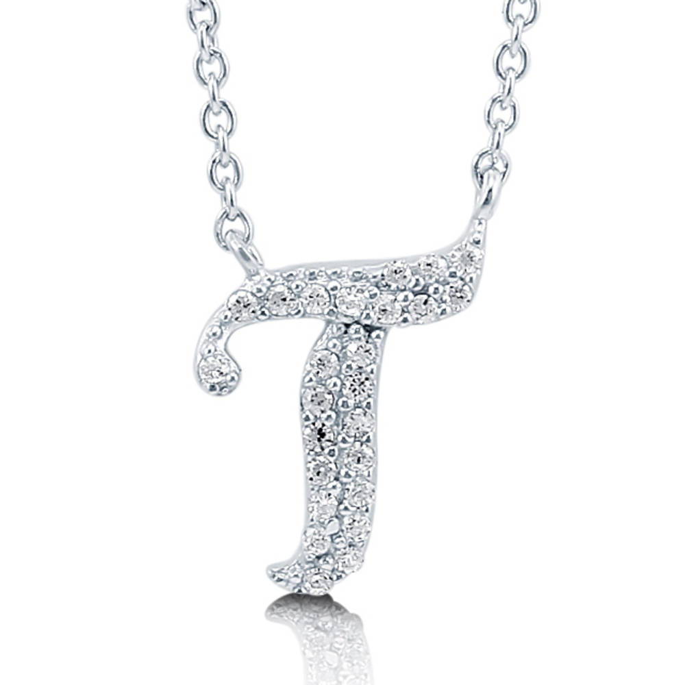 Initial Letter CZ Pendant Necklace in Sterling Silver