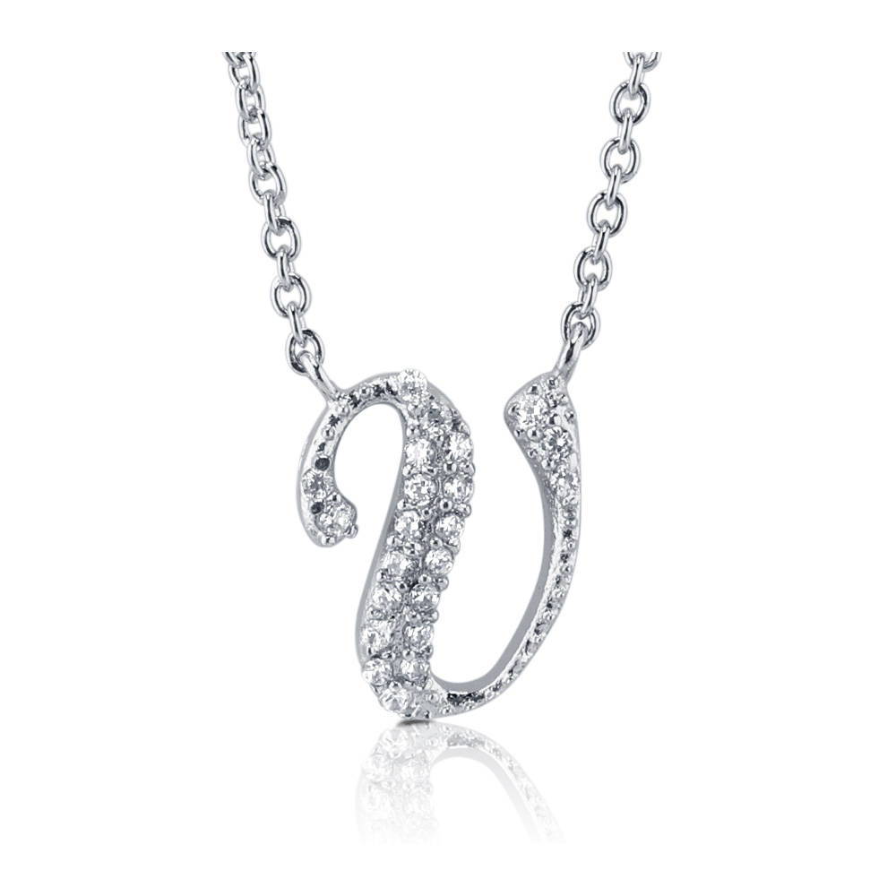 Initial Letter CZ Pendant Necklace in Sterling Silver