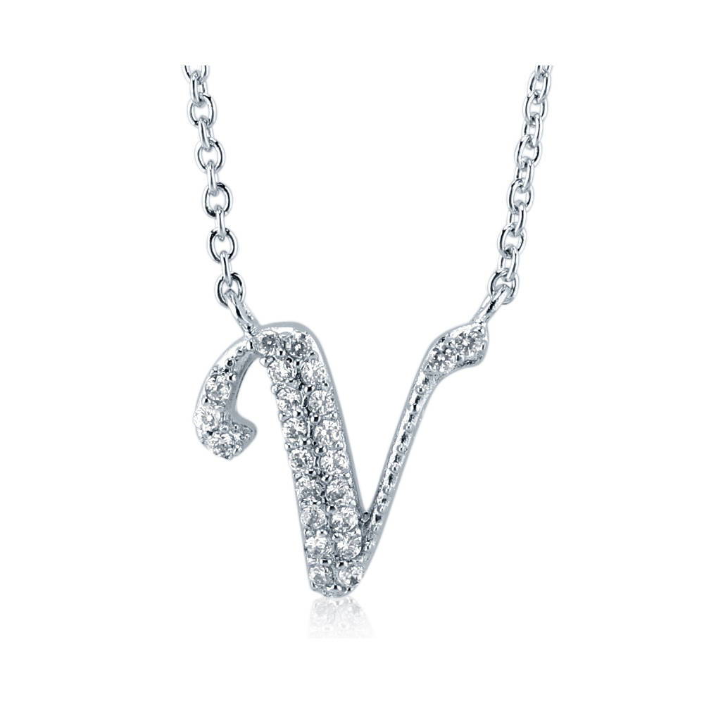 Initial Letter CZ Pendant Necklace in Sterling Silver