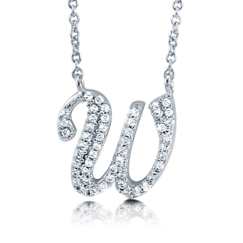 Initial Letter CZ Pendant Necklace in Sterling Silver