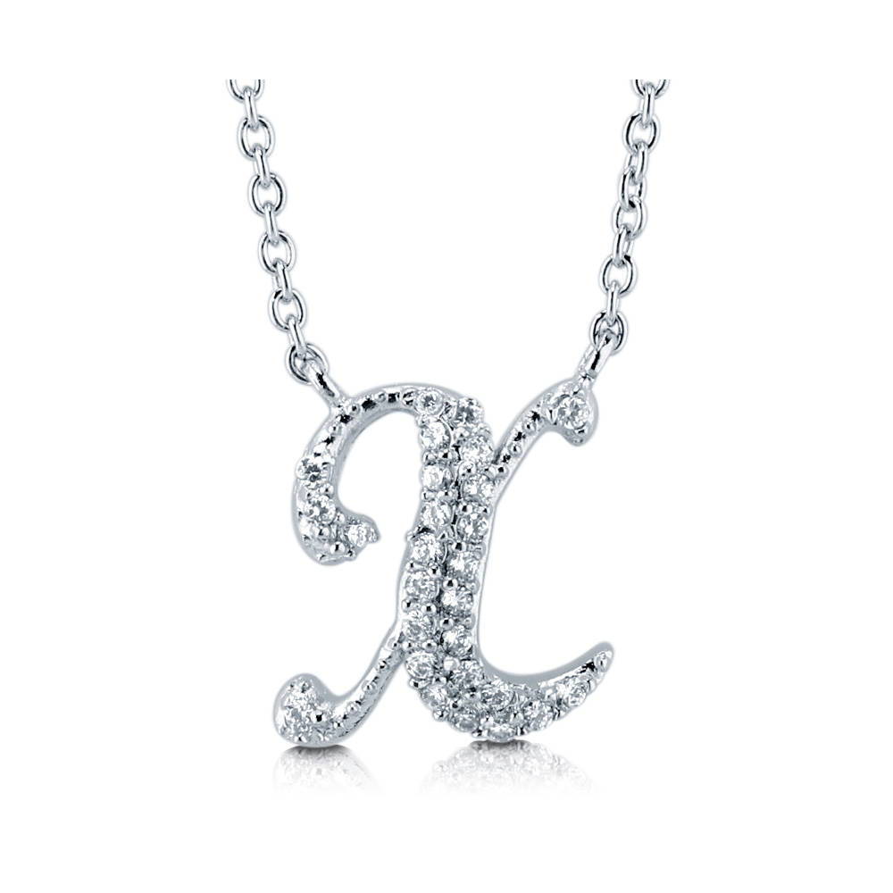 Initial Letter CZ Pendant Necklace in Sterling Silver