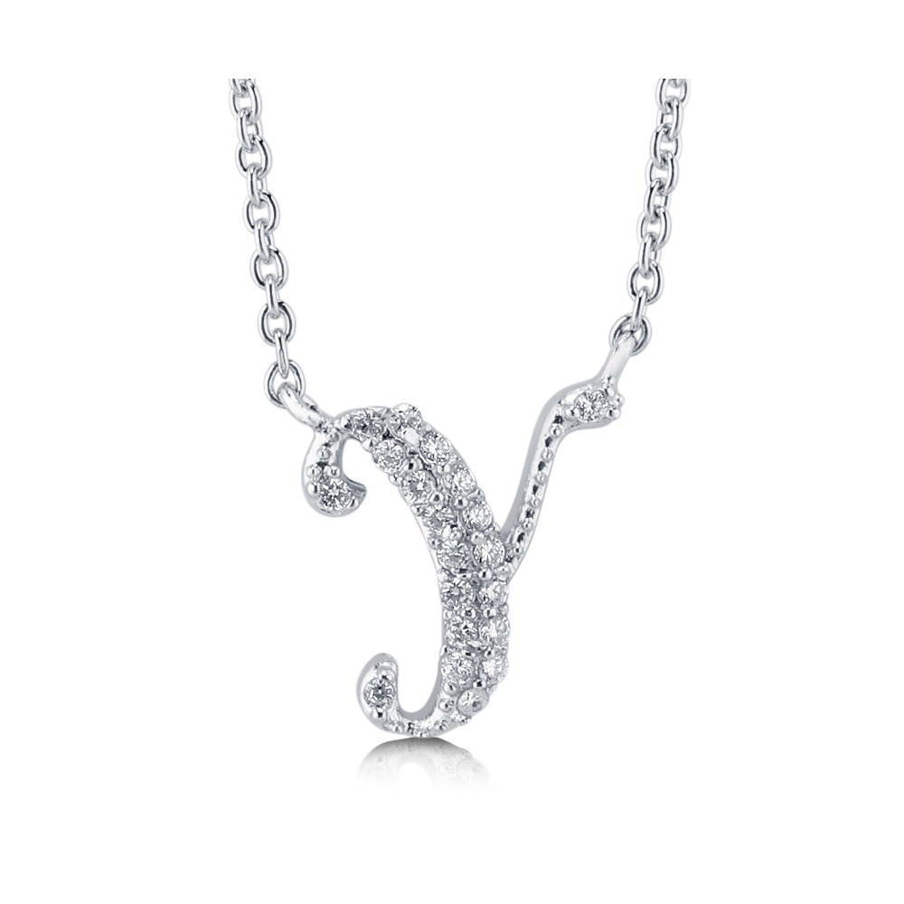 Initial Letter CZ Pendant Necklace in Sterling Silver