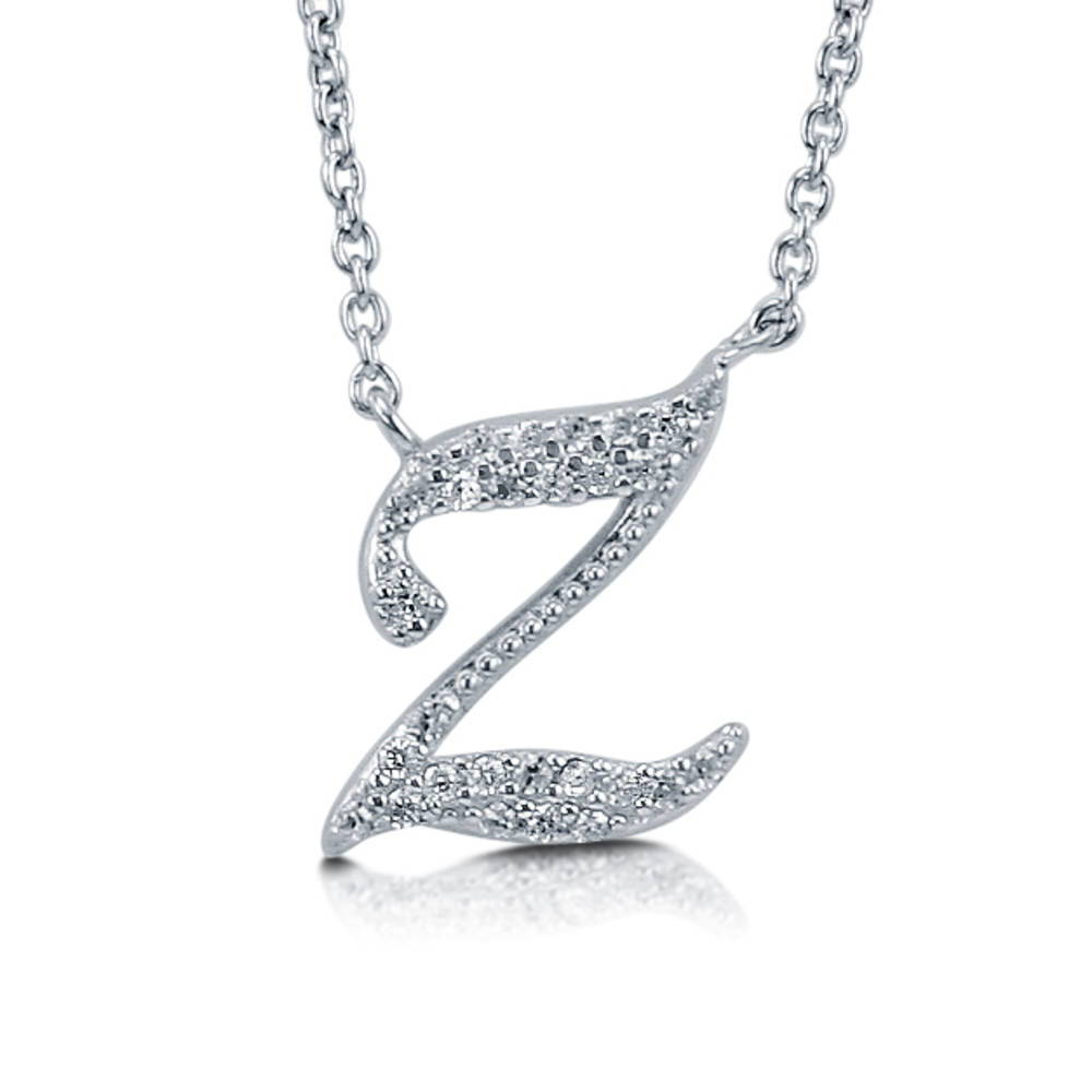 Initial Letter CZ Pendant Necklace in Sterling Silver