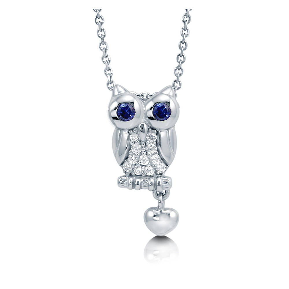 Owl CZ Pendant Necklace in Sterling Silver