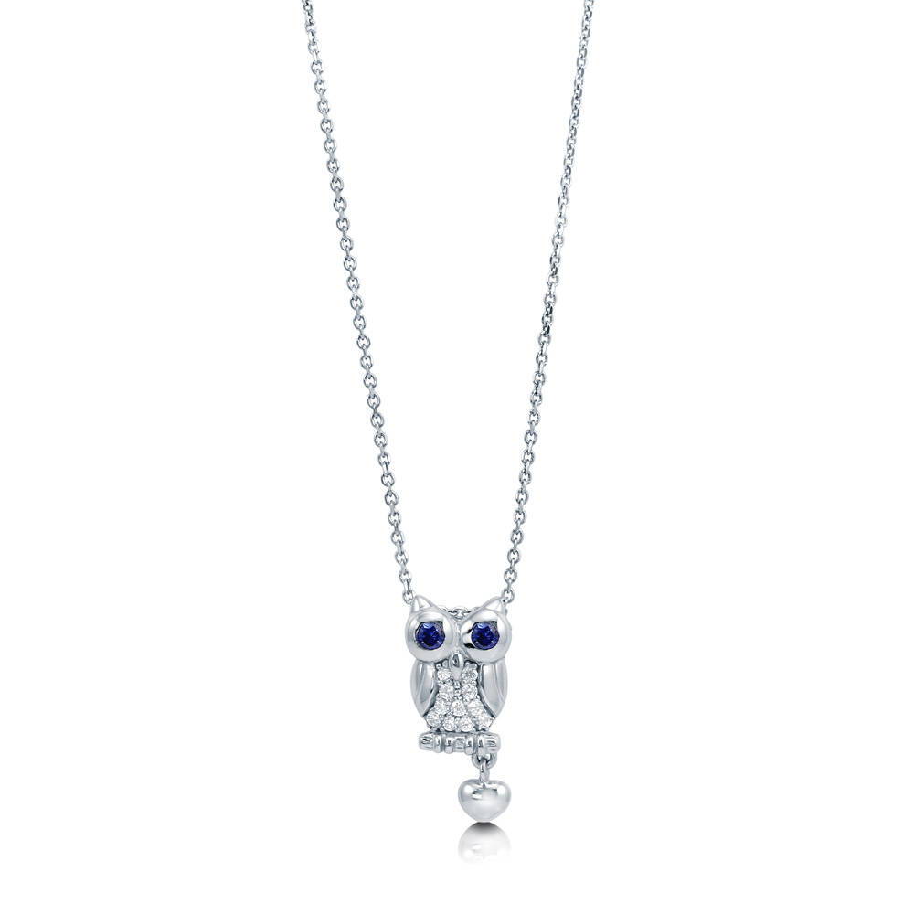 Owl CZ Pendant Necklace in Sterling Silver