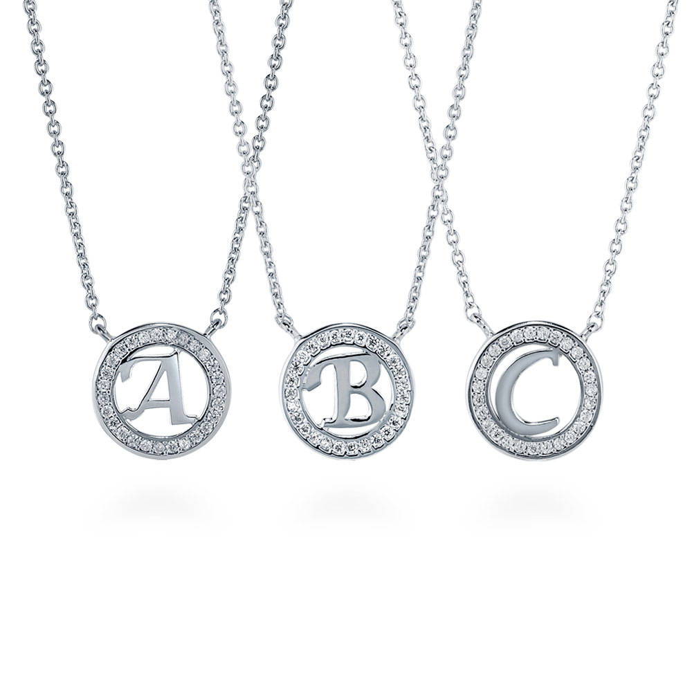 Initial Letter CZ Pendant Necklace in Sterling Silver